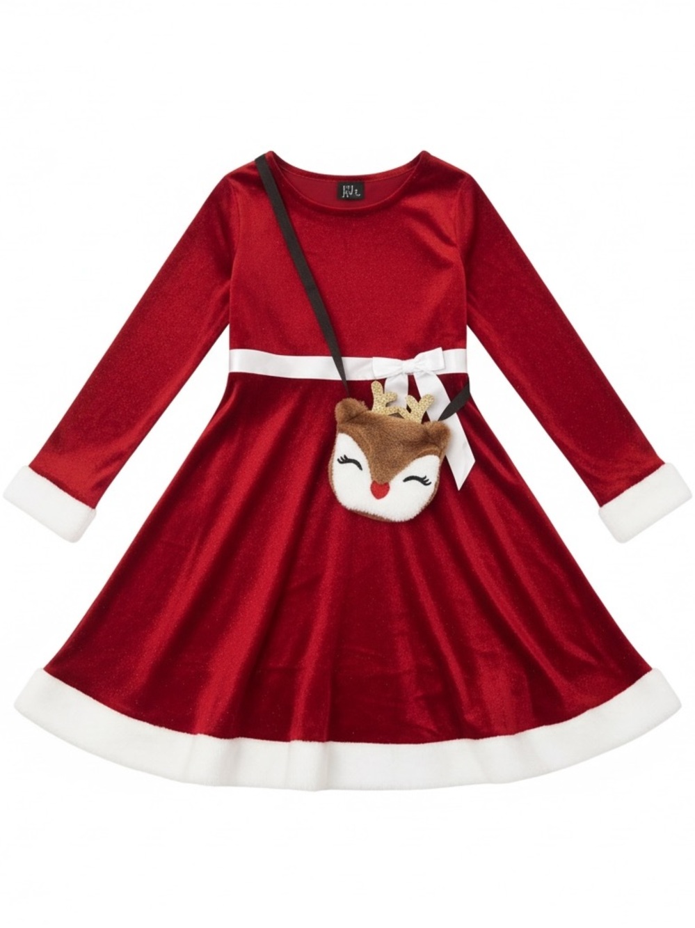 Lilt Faux Fur Girls Dress with Reindeer Purse-‎ Size Medium